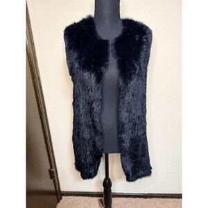 525 America Luxe Real Rabbit Fur Vest Size XS Black Soft Warm Cozy Layering